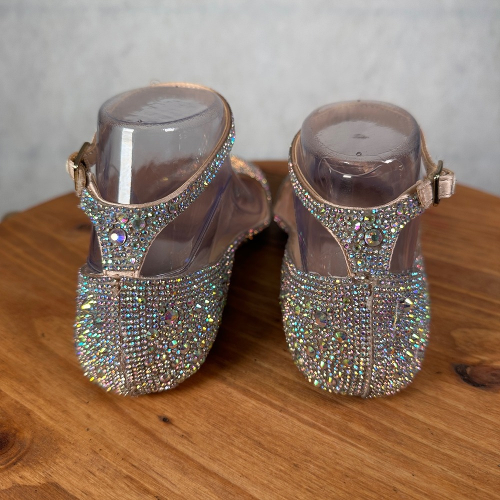 Betsey Johnson SB-ACE Flats Women 7M Champagne Rhinestone Good Crystal Ankle - Picture 7 of 14